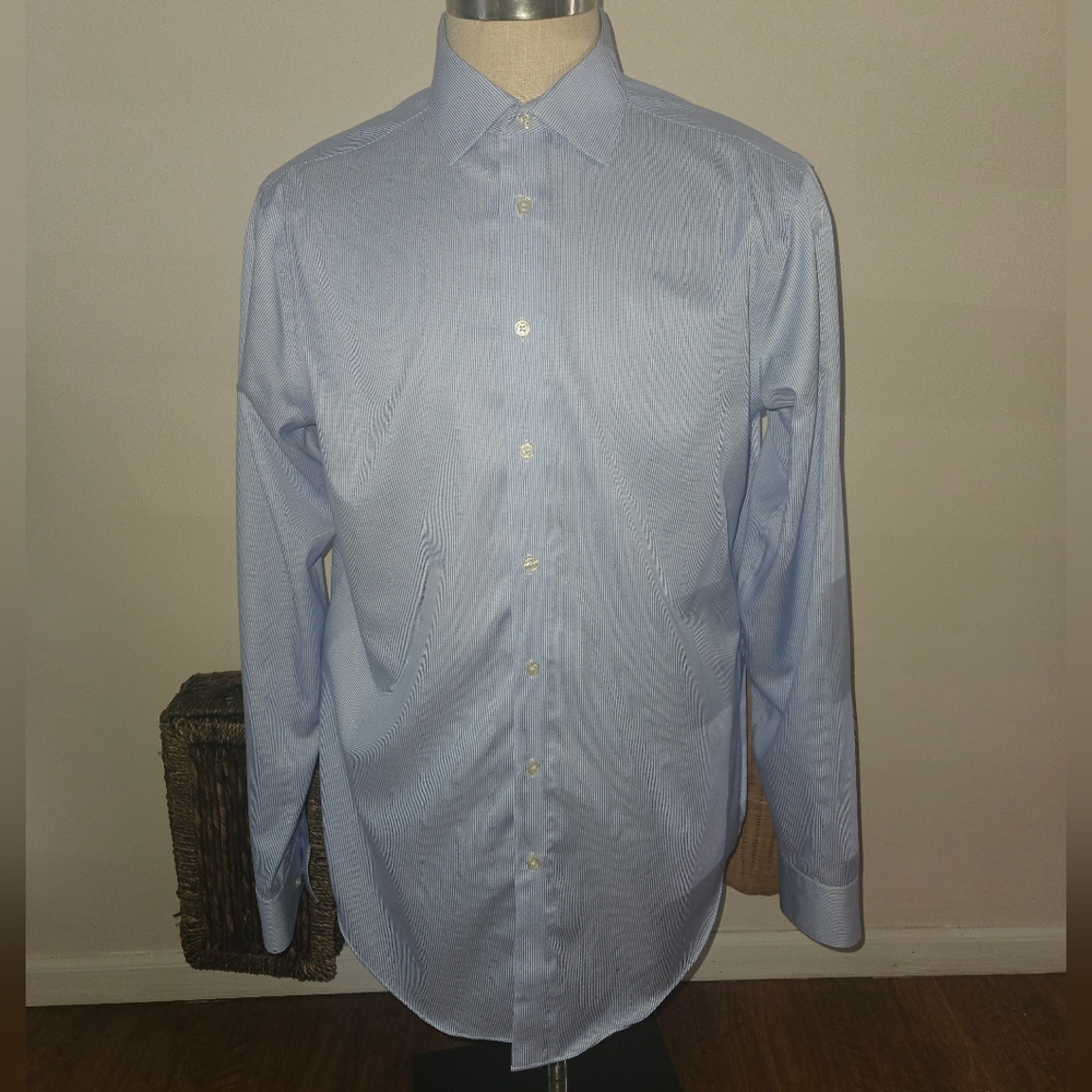 Calvin Klein Blue Stripe Longsleeve Button Down Shirt - Size 16 1/2 / 36-37